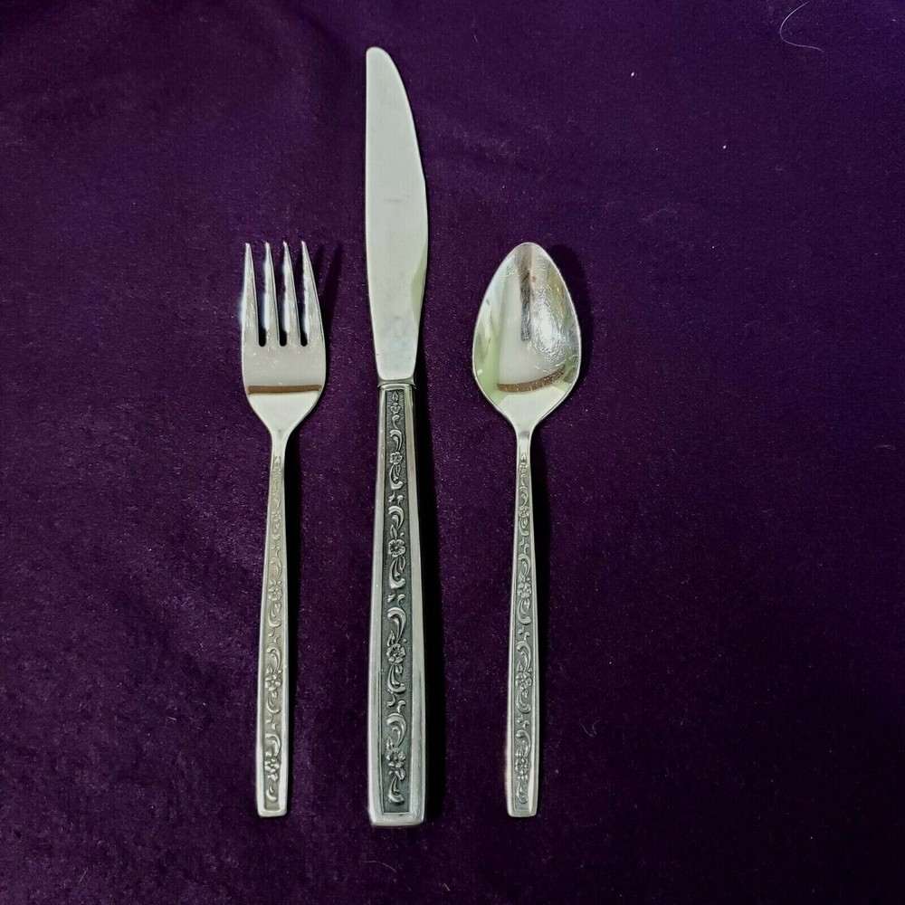 Oneida West Bend USA Stainless Steel Fernwood 3 Piece Knife Salad Fork Spoon